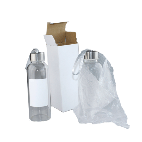 Glass Water Bottles With Square White Patch