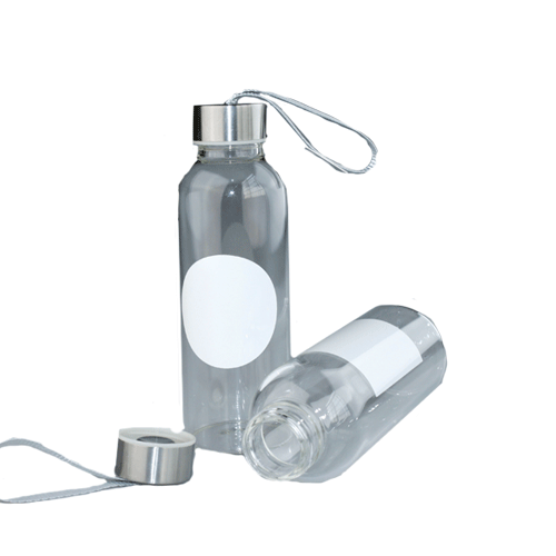 Glass Water Bottles With Round White Patch