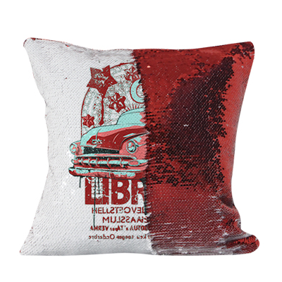 Red and white sequin pillow