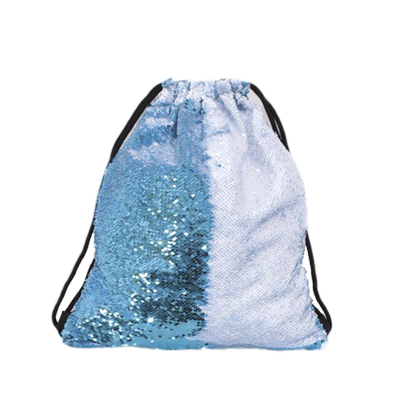 Blue Sequin Drawstring Bag