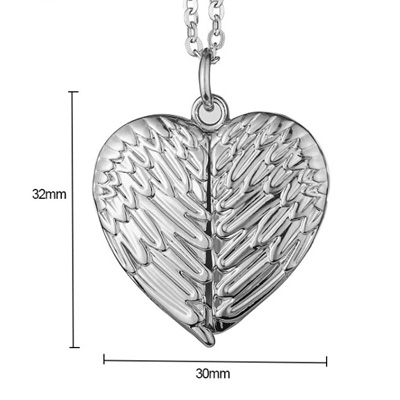 heart silver sublimation angel wing necklace locket pendant