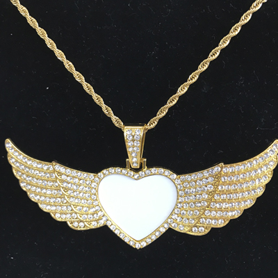 Small heart sublimation angel wing hip hop necklace