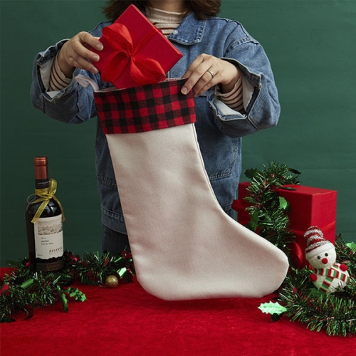 Plaid Sublimation Plush Linen Christmas Stocking