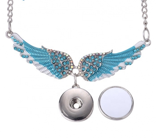 Angel Wings Snap Button Rhinestone Necklace
