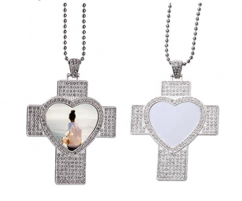 Sublimation Heart Cross  Necklace