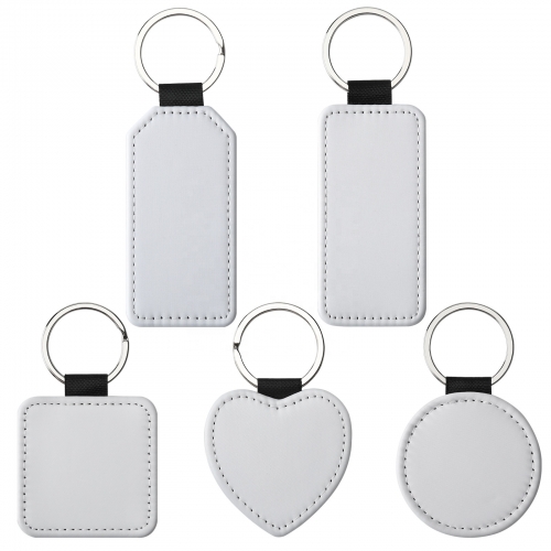 Circle Heart Square Rectangle Key Holder Chain Sublimation Leather Keychains