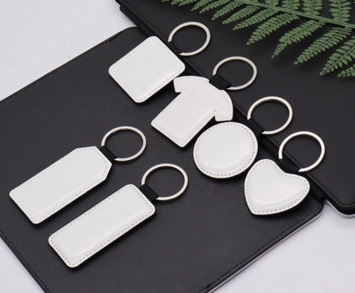 6 Shapes Glossy PU Sublimation Leather Keyring Keychain