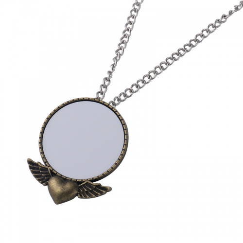 Sublimation  vintage love wings round pendant necklace