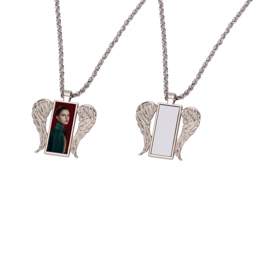 Sublimation lovers pendant necklace wings rectangular gold necklace