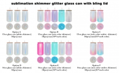 15oz 16oz Sublimation Shimmer Glitter Glass Can