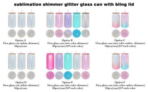 15oz 16oz Sublimation Shimmer Glitter Glass Can