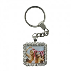 Square Alloy Keyring with Rhinestone