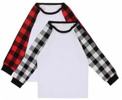 Sublimation  Polyester Raglan Plaid T Shirts Pants Pajamas