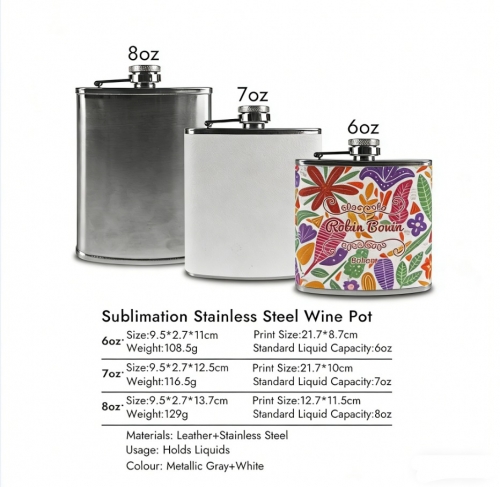 6oz 7oz 8oz Leather Sublimation Wine Flask