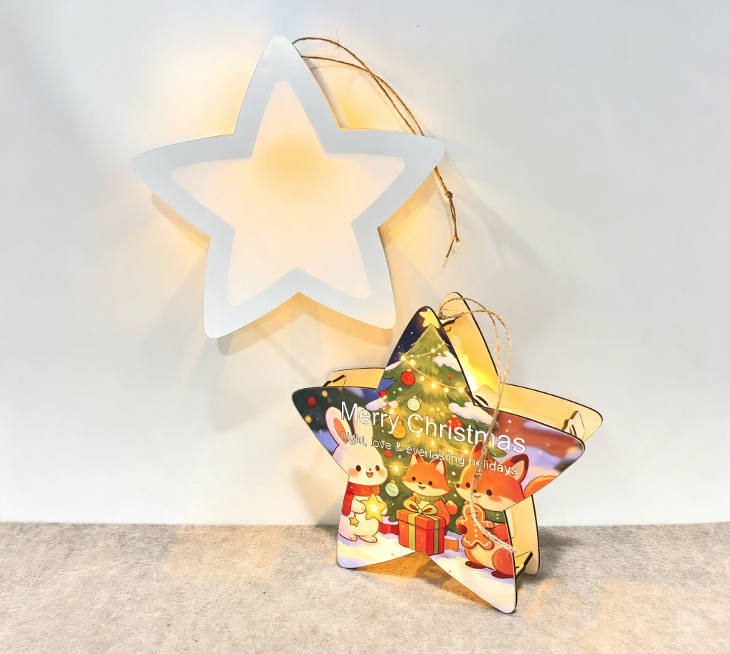 Sublimation Pentagram PET Christmas Photo Lantern Handheld Pole Style